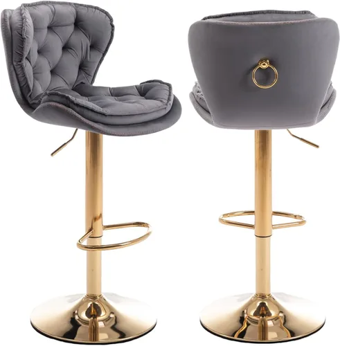 Miniatura 13 de Taburete de bar moderno giratorio de altura de pub, silla de comedor alta con asiento de terciopelo, respaldo, taburete hidráulico sin brazos, Negro