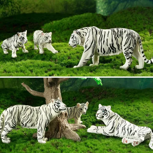 Miniatura 9 de Toymany 6 figuras realistas de tigres blancos con cachorros de tigre, figuras familiares de animales de la selva de 2 a 6 pulgadas, incluye tigres