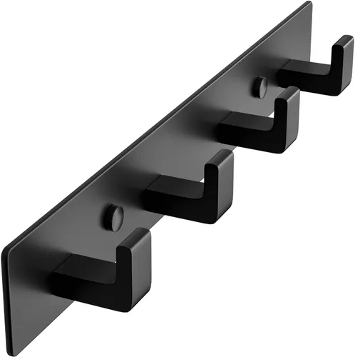 GWAAZXGZ Perchero negro para montaje en pared, 12.5 pulgadas, moderno riel de gancho de metal con 4 ganchos en ángulo recto, organizador montado en