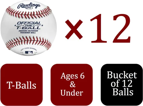 Miniatura 2 de Rawlings T-Balls oficiales TVB Juvenil/6u Cubo 12 unidades Núcleo de goma esponja Interior / exterior blanco