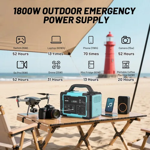 Miniatura 5 de Generador solar de 1800 W (sobretensión de 3600 W) con panel solar de 200 W, kit de estación de energía portátil LiFePO4 de 1024 Wh, carga rápida