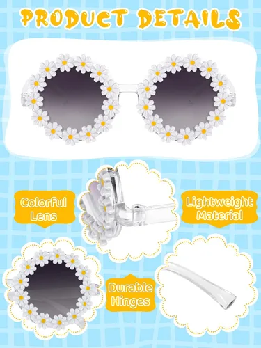 Miniatura 3 de 12 pares de lentes de sol redondos con diseño de margaritas para niños pequeños, divertidos lentes de sol para fiesta, playa, fiesta infantil
