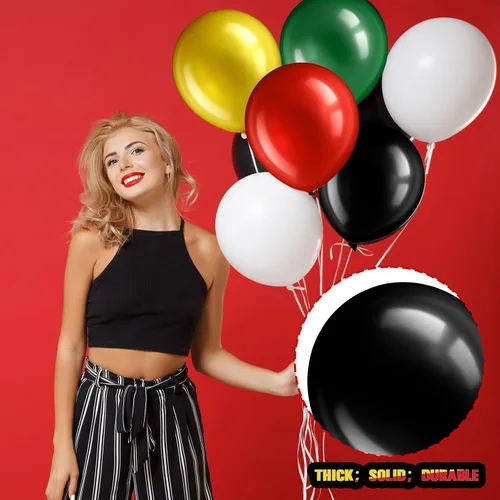 Miniatura 5 de Gejoy 60 globos de látex de confeti rojo y negro de 12 pulgadas con cinta para decoración del día de la independencia de la libertad, suministros