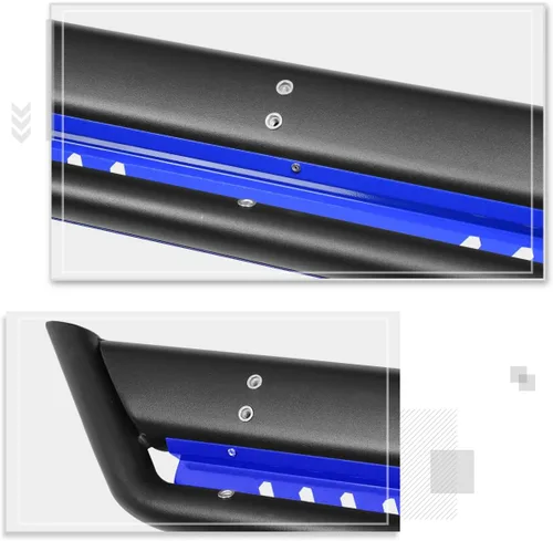 Miniatura 4 de PM PERFORMOTOR Estribo azul de 4 pulgadas de acero inoxidable con escalón lateral Nerf con peldaños caídos compatible con Jeep Wrangler JL Unlimited