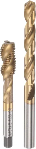 Miniatura 9 de HARFINGTON Juego de grifos y brocas, M6 x 1 máquina de rosca espiral flauta roscado y broca helicoidal de 0.197 in, chapado en titanio M35 cobalto