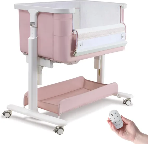Moisés eléctrico para bebé con movimiento mecedor, 3 en 1, para recién nacido con 5 alturas ajustables, cama automática para niño/niño, rosa