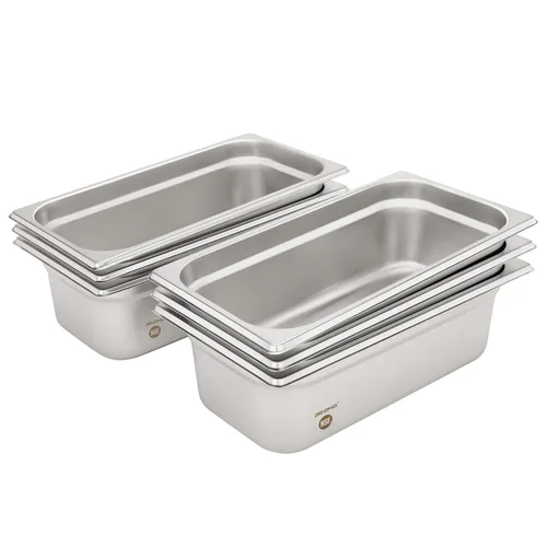 Miniatura 19 de BIEAMA Bandeja para mesa de vapor de 1/3 de tamaño, 4 pulgadas de profundidad, acero inoxidable perforado antiatascos NSF, bandeja de hotel