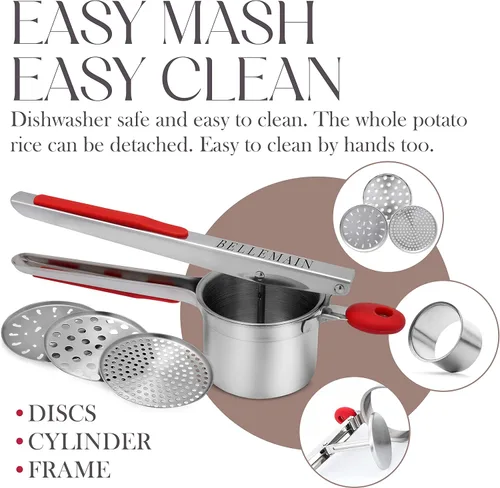 Miniatura 5 de Bellemain Prensapapas Grande de 15 oz Prensapapas y Triturador de Papas de Acero Inoxidable Resistente Perfecto para Puré de Papas Herramienta