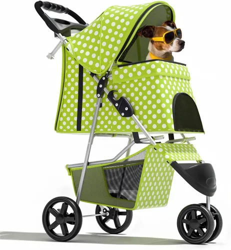 Miniatura 15 de Magshion Cochecito para mascotas de 3 ruedas, cochecito de viaje plegable para perros y gatos pequeños y medianos (hasta 33 libras), transportador