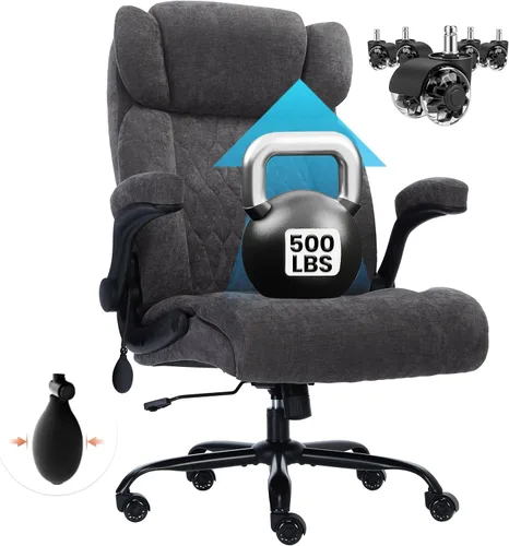 Miniatura 12 de Silla de oficina grande y alta de 500 libras, soporte lumbar ajustable para dolor de espalda, asiento extra ancho, silla de oficina ejecutiva, Negro