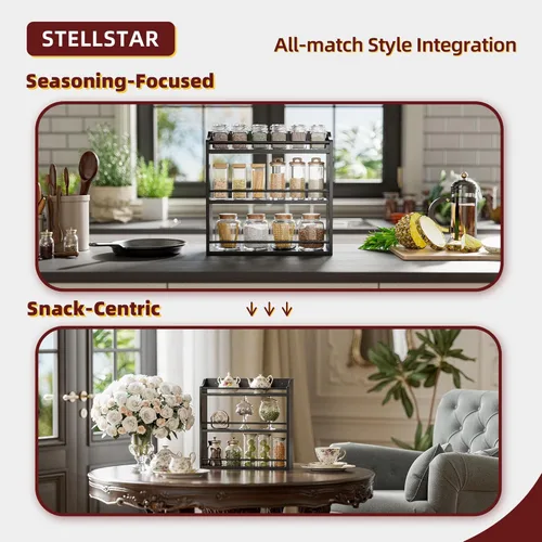 Miniatura 6 de STELLSTAR Estante de bambú para especias, soporte de pared o mesa, estante de 3 niveles para organizador de botellas de condimentos, soporte