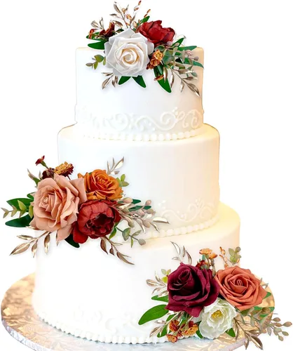 Miniatura 9 de CherishedMoments Juego de 3 adornos para tartas, decoración de flores artificiales para boda, decoración de tartas moradas para boda, aniversario