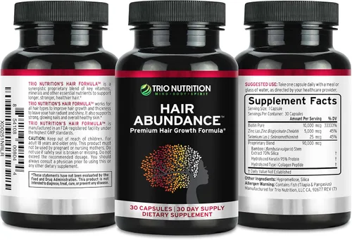 Miniatura 6 de TRIO NUTRITION Abundancia capilar Suplemento vitamínico natural para el crecimiento del cabello, uñas fuertes y piel suave Impulsado