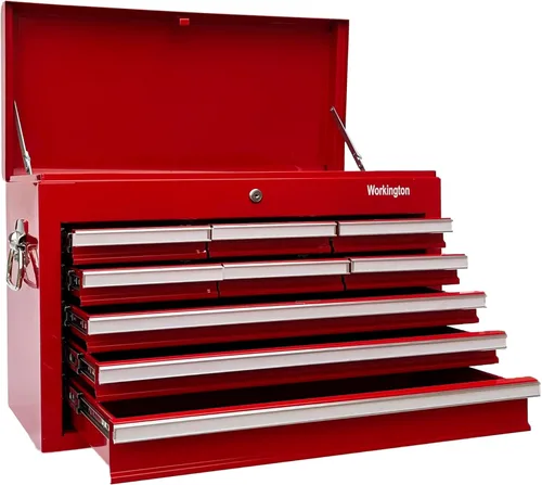 Miniatura 5 de Workington Caja de herramientas de metal portátil industrial profesional con 9 cajones, armario de herramientas de 26 pulgadas con 9 cajones con Rojo