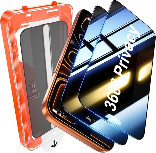 Miniatura 8 de UniqueMe Paquete de 2 protectores de pantalla de privacidad para iPhone 16 Pro/iPhone 17, [grado militar inastillable y dureza 9H+] Pantalla de Negro