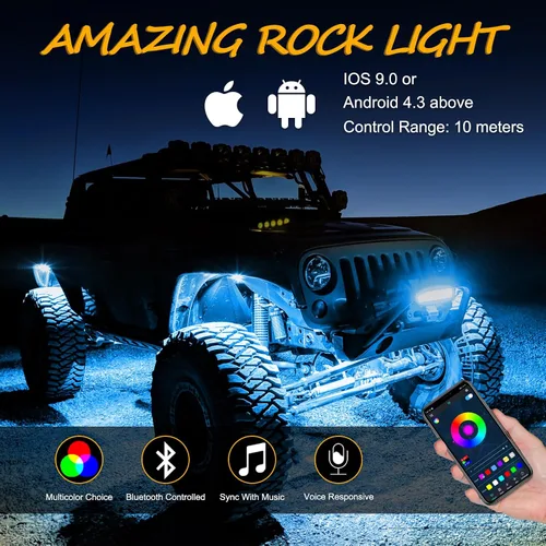 Miniatura 5 de Niwaker - Kits de luces de roca RGB, 4 cápsulas de luces LED RGB con control Bluetooth, luces LED de neón multicolor para camiones, ATV, UTV, SUV
