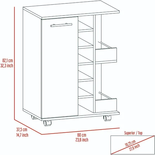Miniatura 3 de TUHOME Carrito de barra de madera de ingeniería en blanco