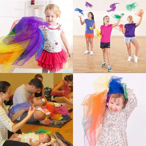 Miniatura 3 de Bufandas de baile para niños, 12 unidades, bufandas de música, bufandas de baile, bufandas de juego para niños, movimiento cuadrado, malabarismo
