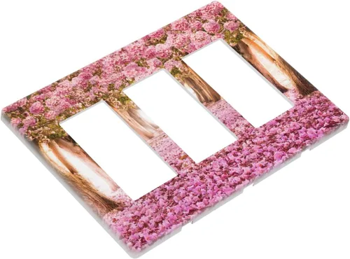 Miniatura 670 de Cubiertas de placa de pared de 3 gang con interruptor de luz de triple palanca, en negro y dorado con esplendor de oro rosa, estampado floral