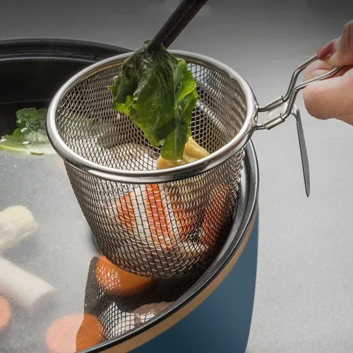 1 cesta de pasta de acero inoxidable, colador de fideos de bola de masa de araña de malla, colador de malla fina con asa, coladores de alimentos