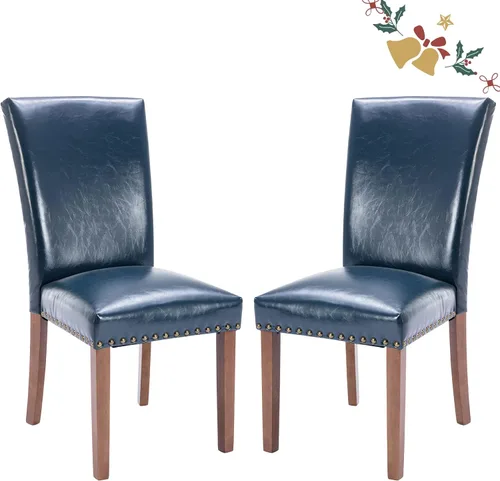 Miniatura 16 de Juego de 2 sillas de comedor Parsons, sillas tapizadas con cabeza de clavo para comedor y cocina con cojines gruesos y patas de madera, verde