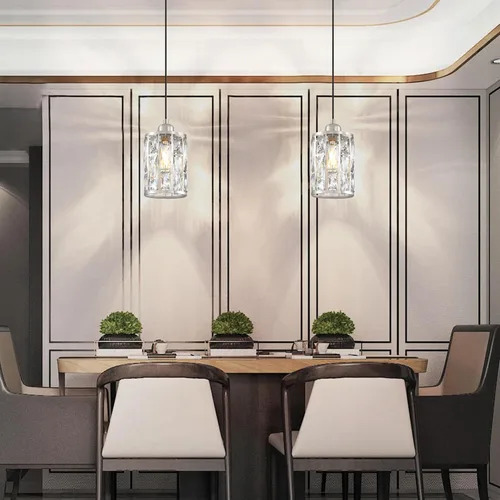 Miniatura 4 de Paquete de 2 lámparas colgantes de isla de cocina con pantalla de cristal de 5.4 pulgadas, acabado de níquel cepillado, moderno accesorio colgante
