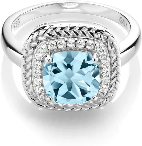 Miniatura 3 de Gem Stone King Anillo de compromiso de plata de ley 925 con halo de piedra natal de 0.315 in Anillo de compromiso de boda para mujer, disponible