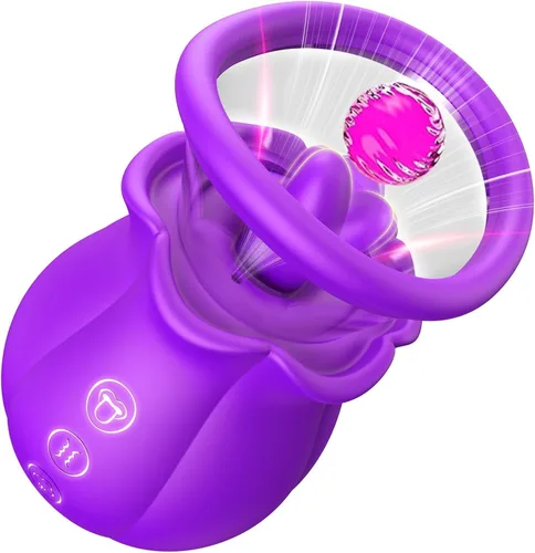 Vibrador de Succión con Forma de Rosa - Juguetes Sexuales para Adultos 3 en 1 con Copa Desmontable para Estimulación del Clítoris y del Pezón,