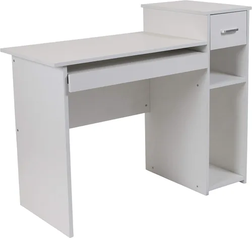 Miniatura 3 de BizChair Escritorio blanco para computadora con estantes y cajón
