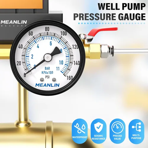 Miniatura 6 de MEANLIN MEASURE Manómetro de presión de bomba de pozo NPT de 0-160 Psi con cara de dial de 2 pulgadas, con buje hexagonal NPT de 1/4 pulgadas y buje