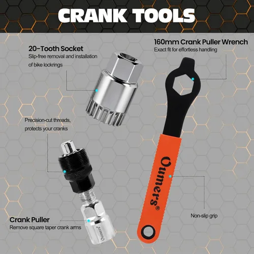 Miniatura 2 de Oumers Extractor de manivela de bicicleta/removedor de brazo y removedor de soporte inferior con llave inglesa/llave de 0.630 in. Kit de Naranja