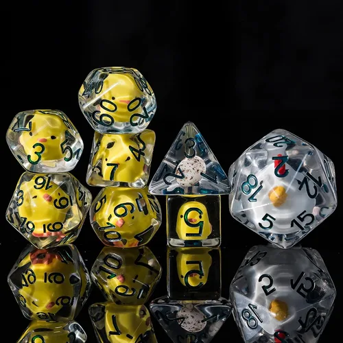 Miniatura 42 de Cusdie Dados DND de 7 troqueles, juego de dados poliédricos rellenos de animales, para juegos de rol, dados D&D (perro gris)