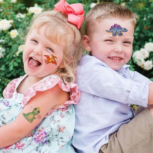 Miniatura 5 de Tatuajes temporales de dinosaurios con purpurina para niños y niños, 12 hojas de tatuajes de dinosaurio con purpurina para niños y niños