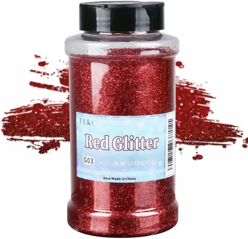 TORC Purpurina fina roja de 1 libra y 16 onzas de purpurina en polvo para vasos, resina para manualidades, slime, cosméticos, pintura de uñas, Rojo