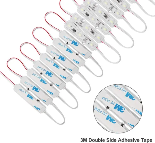 Miniatura 3 de Lulin 100 tiras de luces LED impermeables superbrillantes, color blanco, 53 pies CC 12 V 3 módulos LED blanco para letreros publicitarios con cinta