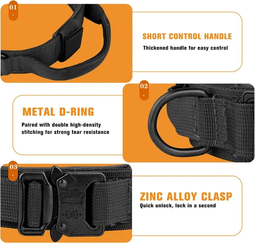 Miniatura 4 de HYDEME Collar táctico ajustable para perro, collar de nailon de entrenamiento militar con mango de control y hebilla de metal pesado para perros
