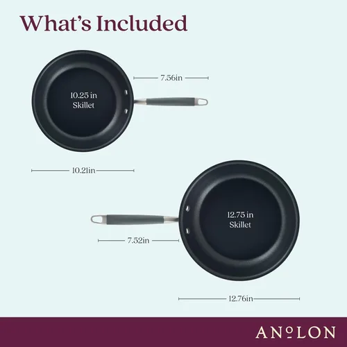 Miniatura 3 de Anolon Advanced Home - Sartenes antiadherentes anodizados duros (juego de 2 piezas, 10.25 pulgadas y 12.75 pulgadas, piedra lunar) y sartén