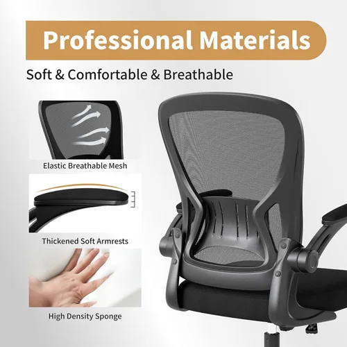 Miniatura 5 de Youhauchair Silla de oficina de malla, sillas ergonómicas de escritorio de oficina en casa con brazos abatibles y soporte lumbar, altura ajustable