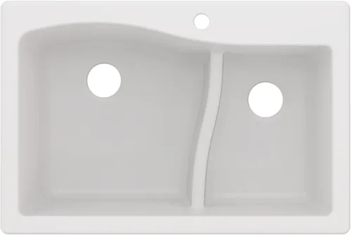 Kraus Quarza - Fregadero de cocina de doble seno 60/40 de granito de 33 pulgadas para instalación empotrada/sobre encimera, color blanco,