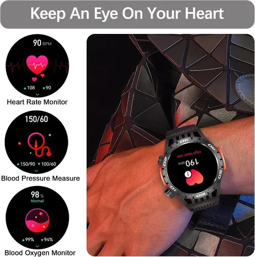 Miniatura 6 de Military Smart Watch for Men 1.46" Outdoor Tactical Sports Smartwatch with Answer/Make Call,Fitness Watch,Blood Oxygen,Heart Rate and Sleep Monitor