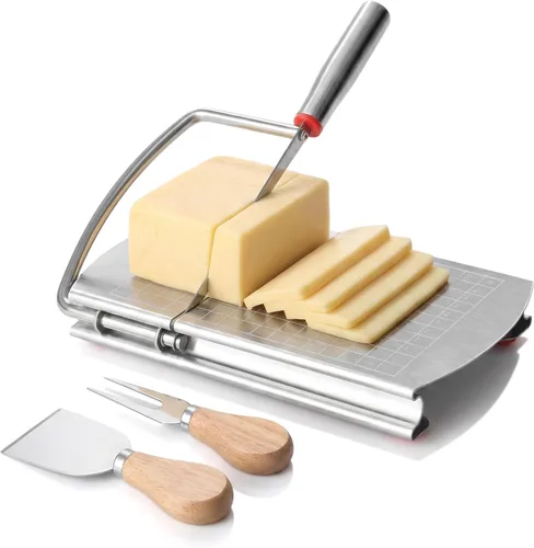 Rebanador de queso con 2 piezas de cuchillo de queso, cortador de queso multiusos de acero inoxidable para queso en bloque con juego de 2 piezas de