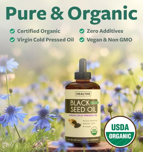 Miniatura 2 de Aceite de semilla negra orgánica USDA (4 onzas líquidas) Premium prensado en frío Nigella sativa que produce aceite de semilla de comino negro puro