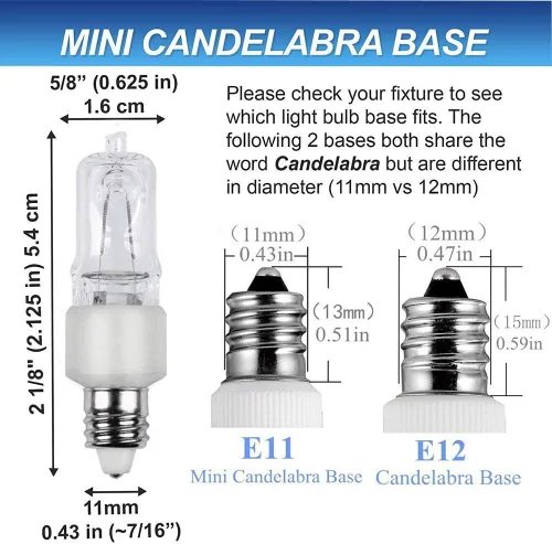 Miniatura 6 de VINACO Bombilla E11, bombillas halógenas JDE11 de 120 V 75 W, base de mini candelabro T4, alto rendimiento 1150 lm, blanco cálido 2700 K, regulable