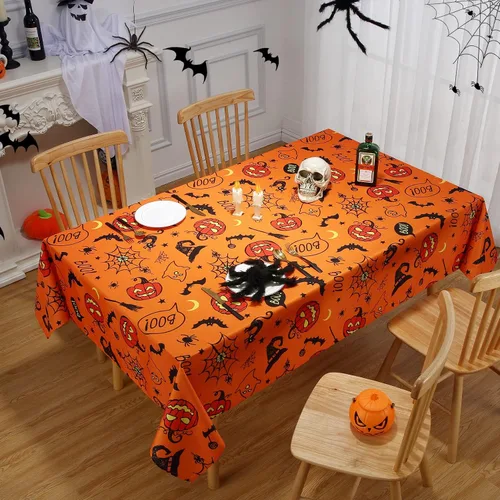 CAROMIO Mantel de Halloween, tela de araña y calabaza, mantel impermeable de telaraña de murciélago y fantasma, decoración de mesa de Halloween,
