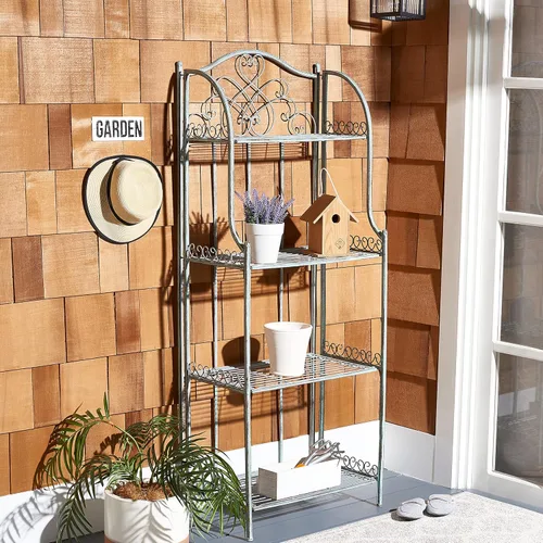 Miniatura 2 de SAFAVIEH Colección Outdoor Amaris - Estante de panadería de 4 niveles, estilo victoriano, de hierro forjado envejecido, color verde oscuro