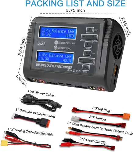 Miniatura 5 de LiPo Cargador de batería de equilibrio rápido Cargadores de batería Descargador para 1S-6S LiPo Li-ion Life LiHV 1S-15S NiCd NiMH PB