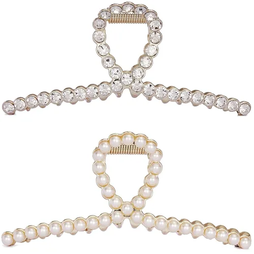 Miniatura 14 de Pinzas para el cabello con diamantes de imitación, 4.4 pulgadas, clip de mandíbula de imitación de metal vintage para mujer, pinza antideslizante