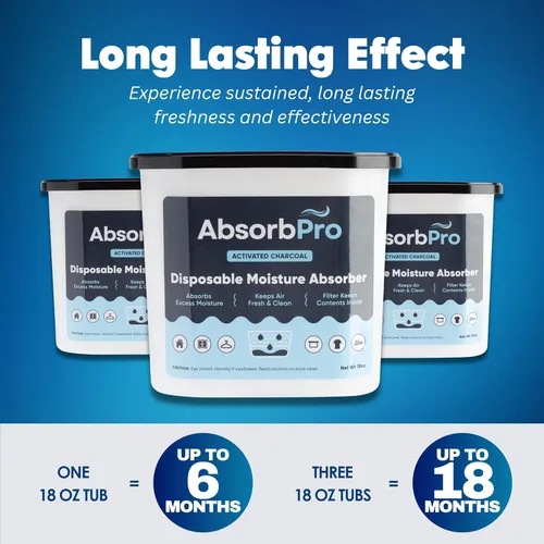 Miniatura 3 de Absorb Pro - Recipiente Absorbedor de Humedad con Carbón Activado - Paquete de 3 - Caja Eliminadora de Olores Desechable de 18 oz y Deshumidificador