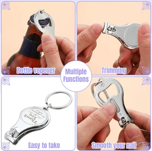 Miniatura 4 de Kanayu Llavero con clip de uñas, abrebotellas, regalo de boda a granel con cordón blanco, bolsa de organza para baby shower, regalo de fiesta