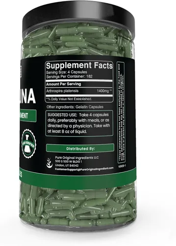 Miniatura 2 de PURE ORIGINAL INGREDIENTS Espirulina (730 cápsulas) sin magnesio o rellenos de arroz, siempre pura, verificada por laboratorio